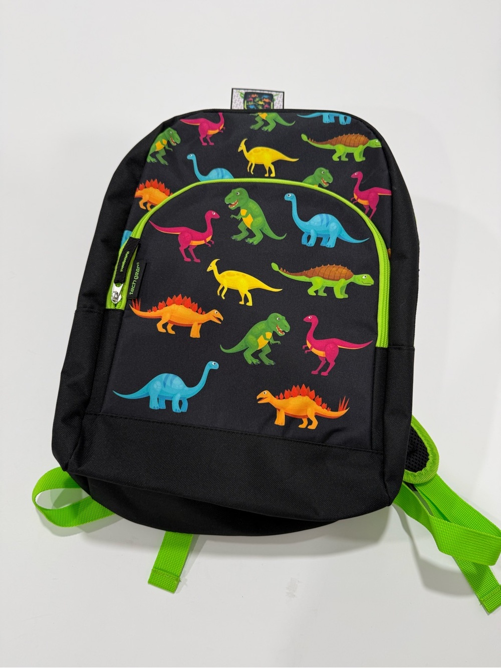 NWT Tech Gear Kids Dinosaur Backpack Black Neon Green 15.5” School Bag